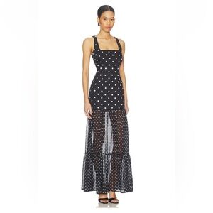 RUNAWAY THE LABEL TILLIE POLKA-DOT MAXI DRESS, SIZE XS, BLACK/WHITE